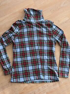 Women’s Lands End Turtleneck Shirt Medium M Plaid Multi Color Longsleeve